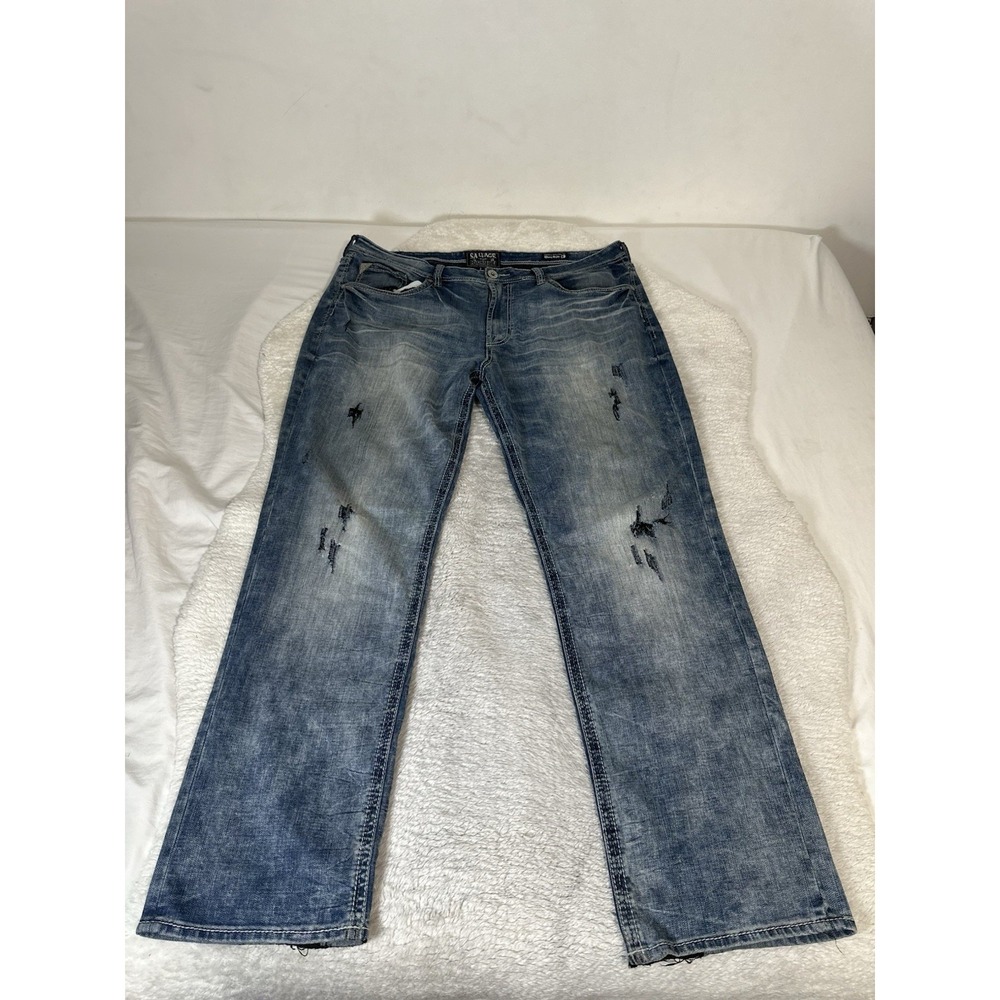 Salvage Supply Co ANARCHY Straight Relaxed Jeans Men's 40L 40x35 Buckle Distress